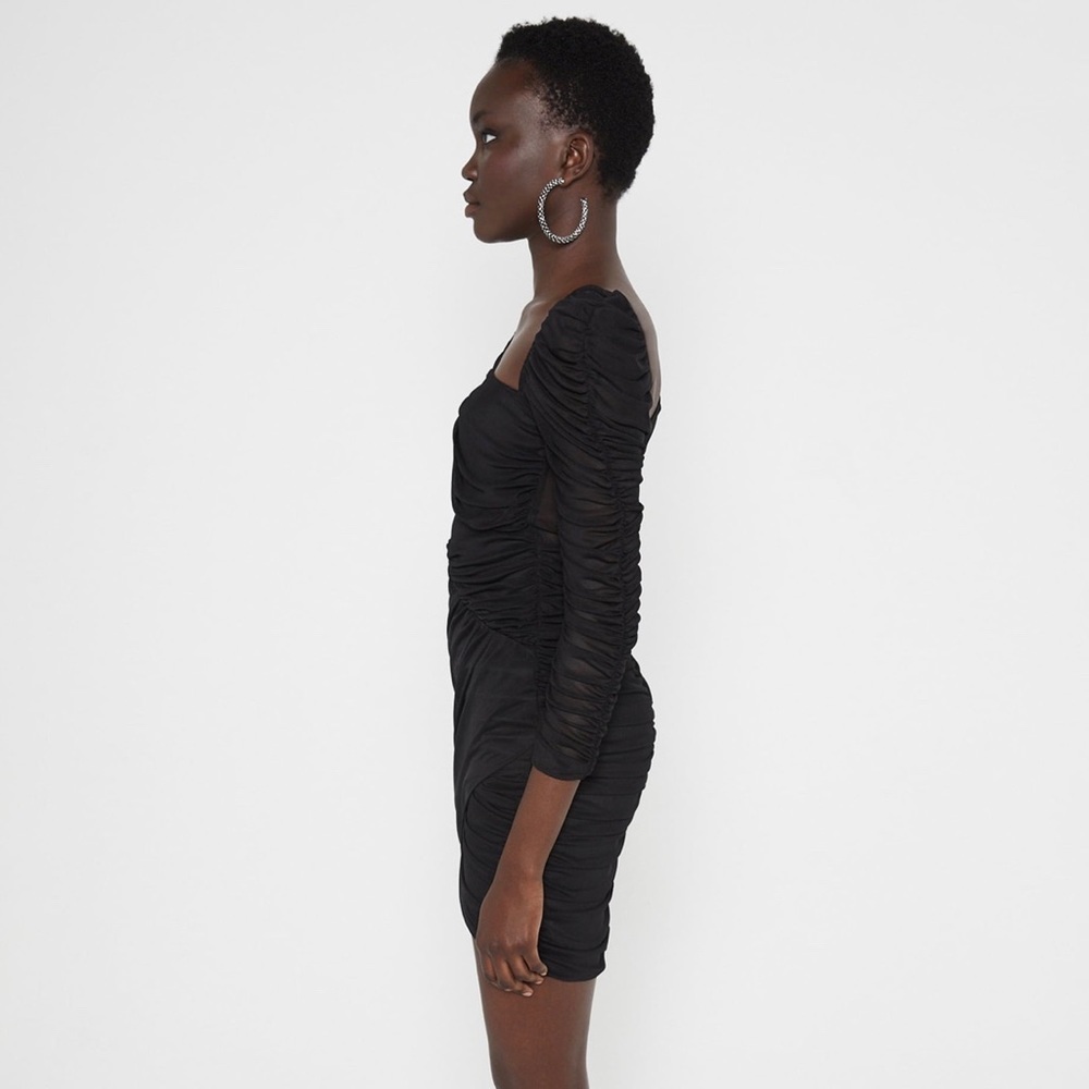 ZARA Draped Ruched Sheer Mini Dress in Black SZ L - Picture 3 of 11